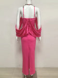 Elegant Women'S Spaghetti Strap Bandage Long Dress Luxury Diamonds Sexy Backless Tight Maxi Dress Celebrity Evening Party Gowns
