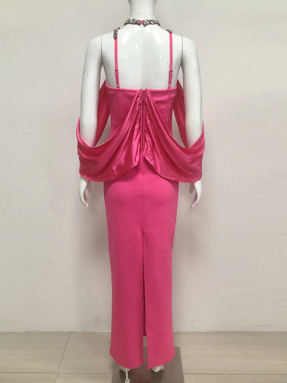 Elegant Women'S Spaghetti Strap Bandage Long Dress Luxury Diamonds Sexy Backless Tight Maxi Dress Celebrity Evening Party Gowns