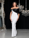 2025 Elegant Women's Light Luxury Hot Diamond Patchwork Bandage Dress O-Neck Sleeveless Bodycon Long Dress Evening Party Vestido WHITE
