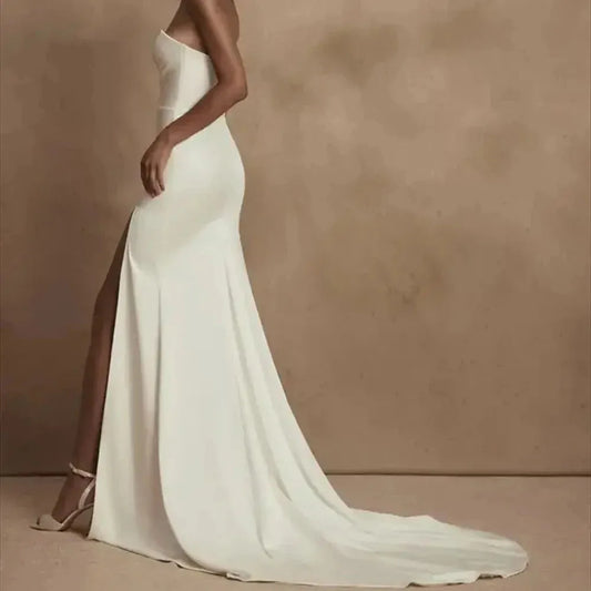 Simple Sexy Wedding Dresses Sweetheart Sleeveless Bridal Gowns Floor Length Satin Robes For Brides Vestidos De Novia