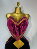 Women Sexy Backless Diamond Rivets Top Two Pieces Set Birthday Celebrate Evening Party Nightclub DJ Stage Performance Costume
