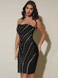 2025 Spring Women's Light Luxury Nail Bead Bandage Dress Strapless Sleeveless Bodycon Bareback Mini Dress Evening Party Vestidos