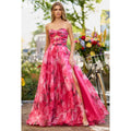 Floral Print Prom Dresses A-line Organza vestidos de fiesta Strapless Side Split Sweep Train Sleeveless Formal Evening As Picture