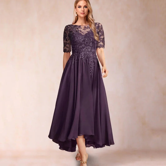 Customized Mother of Dresses Vintage A Line Applique Evening Gowns Tea-length Formal Bride Party Dress robes invitée mariage picture color