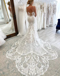 Boho Wedding Dress Featuring an Intricate Bespoke Bodice with Bold 3D Floral Lace Appliqués Motifs Mermaid Skirt Gown