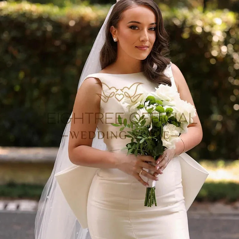 White Mermaid Wedding Dresses O-Neck Backless Sleeveless Bride Dress 2025 Boho Beach Wedding Prom Gowns Custom Size