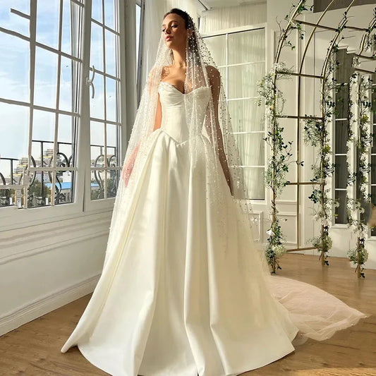 White A-Line Wedding Dresses Sweetheart Sleeveless Wedding Gowns Boho Bridal Prom Dress bestidos de novia Customsized