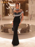 Elegant Celebrity Evening Red Carpet Party Dress With Diamond Cape Shawl, Black Women'S Strapless Tight Bandage Maxi Long Dress