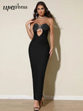 2025 Spring Women's Bandage Dress Sexy Strapless Sleeveless Water Diamond Hollow Design Bodycon Dress Evening Club Party Vestid