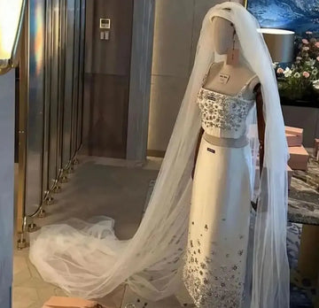 Elegant A Line Evening Dress Floor Length Diamond Wedding Party Dress Beadings Saudi Arabia Women's Formal New White