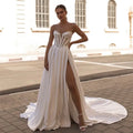 White A-Line Wedding Dresses Sweetheart Side Slit Wedding Gowns Boho Bridal Prom Dress bestidos de novia Customsized