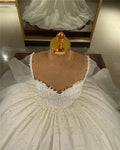 Square Neck Lace Appliqued Bridal Gown For Women Illusion Beach Fluffy Mopping Wedding Dresses Light Robe Bride Dresses