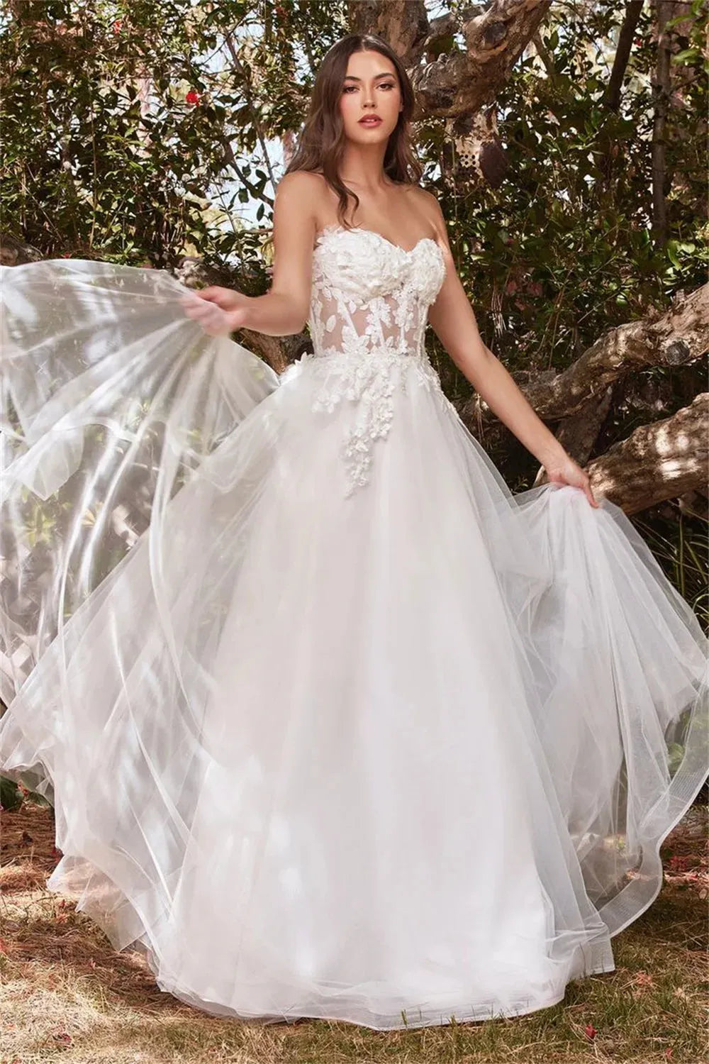 Amanda Luxury 3D Flower A-line Vestidos De Noche White Puffy Sleeve Romantic Tulle Prom Dress