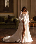 Charming Wedding Dresses Chiffon Satin A-Line Robe Floor-Length Bridal Gowns Vintage Puff Sleeves Simple Vestidos De Novia As Picture
