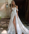 Bohemian Sweetheart Wedding Dress Side Split Floor Length For Women Bridal Gowns 3D Flowers Off The Shouder Robe De Mariee