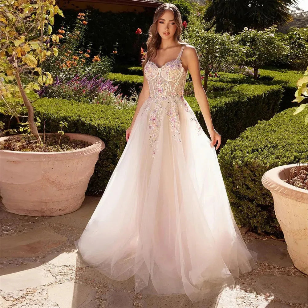 Wedding Prom Dress With 3d Flowers Fairy Ivory Tulle Prom Dress A