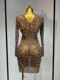 High Quality Women Elegant Long Sleeve Sparkly Rhinestones Mesh Bodycon Mini Dress See Through Evening Party Nightclub Outfit