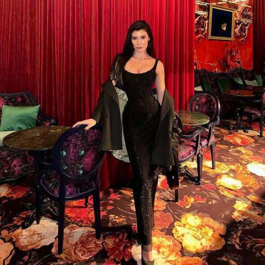 Black Mermaid Evening Dresses Shiny Sequins Prom Dress Sexy Dinner Women Celebrity Party Gowns robe de soirée Black