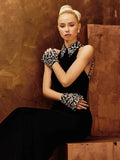 Elegant Black Sexy Off Shoulder Diamond Bead Tight Maxi Long Bandage Dress Women'S Celebrity Evening Runway Party Gowns