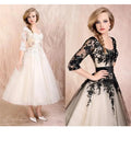 Vintage Ankle-Length Beach Wedding Dresses For Women 3/4 Sleeves Scoop Neck Lace Appliques Tulle A-Line Bridal Party Prom Dress
