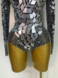 Luxury Rhinestones Mirrors Sexy Sheath Bodysuit Women Nightclub DJ Performance Costume Evening Party Celebrate Stage Wear