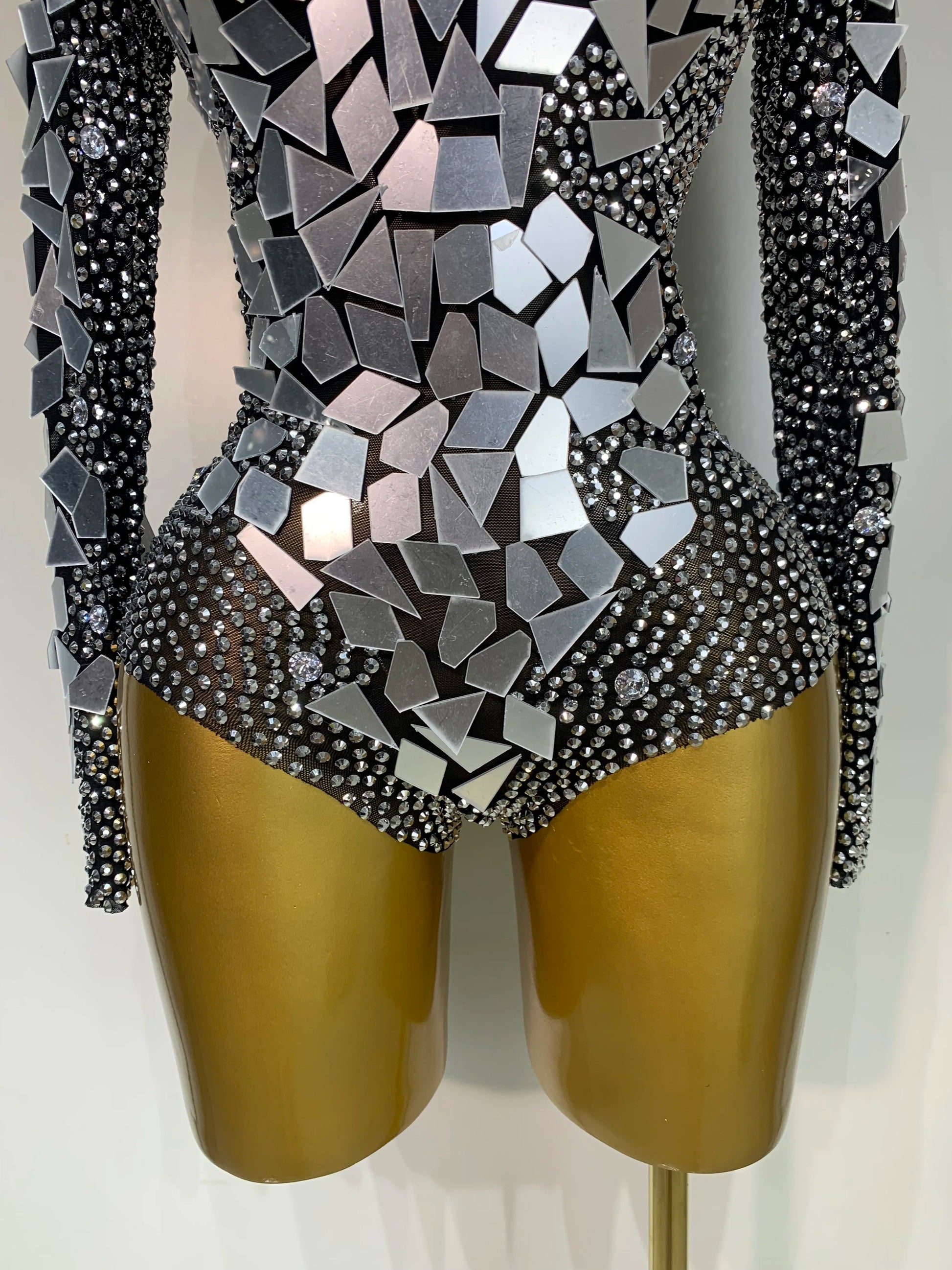 Luxury Rhinestones Mirrors Sexy Sheath Bodysuit Women Nightclub DJ Performance Costume Evening Party Celebrate Stage Wear
