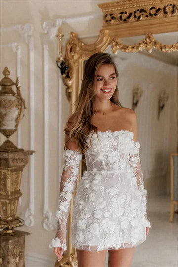 Intricate Sparkle Strapless A-line Celebrity Dress Applique Paillette / Sequins Mini Organza Cocktail فساتين كوكتيل wedding dress