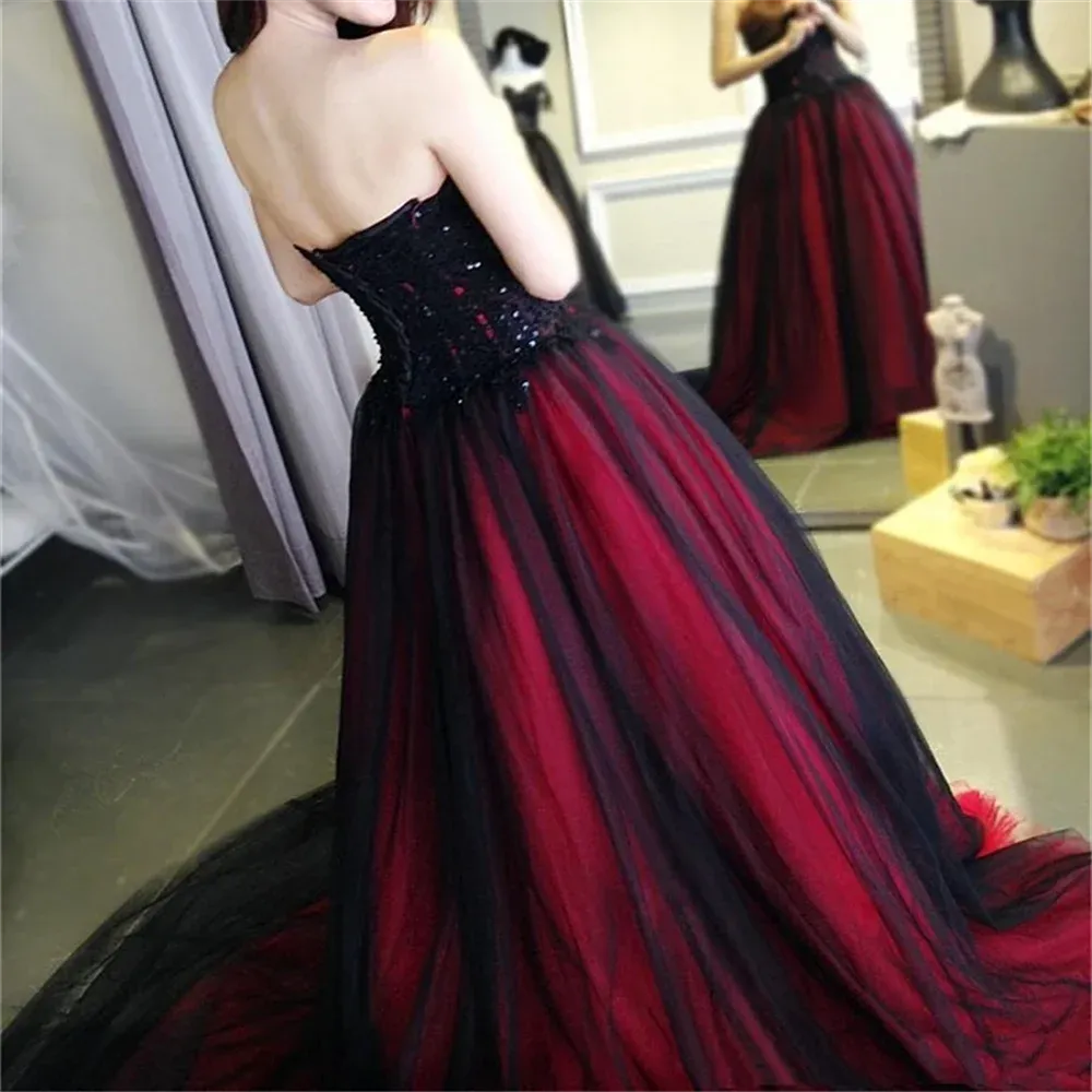 Burgundy Prom Dresses Off Shoulder Vestidos De Fiesta Graceful Lace-up Back Sleeveless Beaded Upper Evening Dress