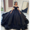 Black Quinceanera Dresses 3D Flower Beading Lace Ruffles Pleat Tulle Vestidos De 15 Anos Birthday Party Prom Corset Black