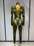 Sexy Shiny Sequins Mirror Spandex Jumpsuit 2025 Women Prom Dancer Singer Costume Evening Birthday Show Performance Stage Outfit