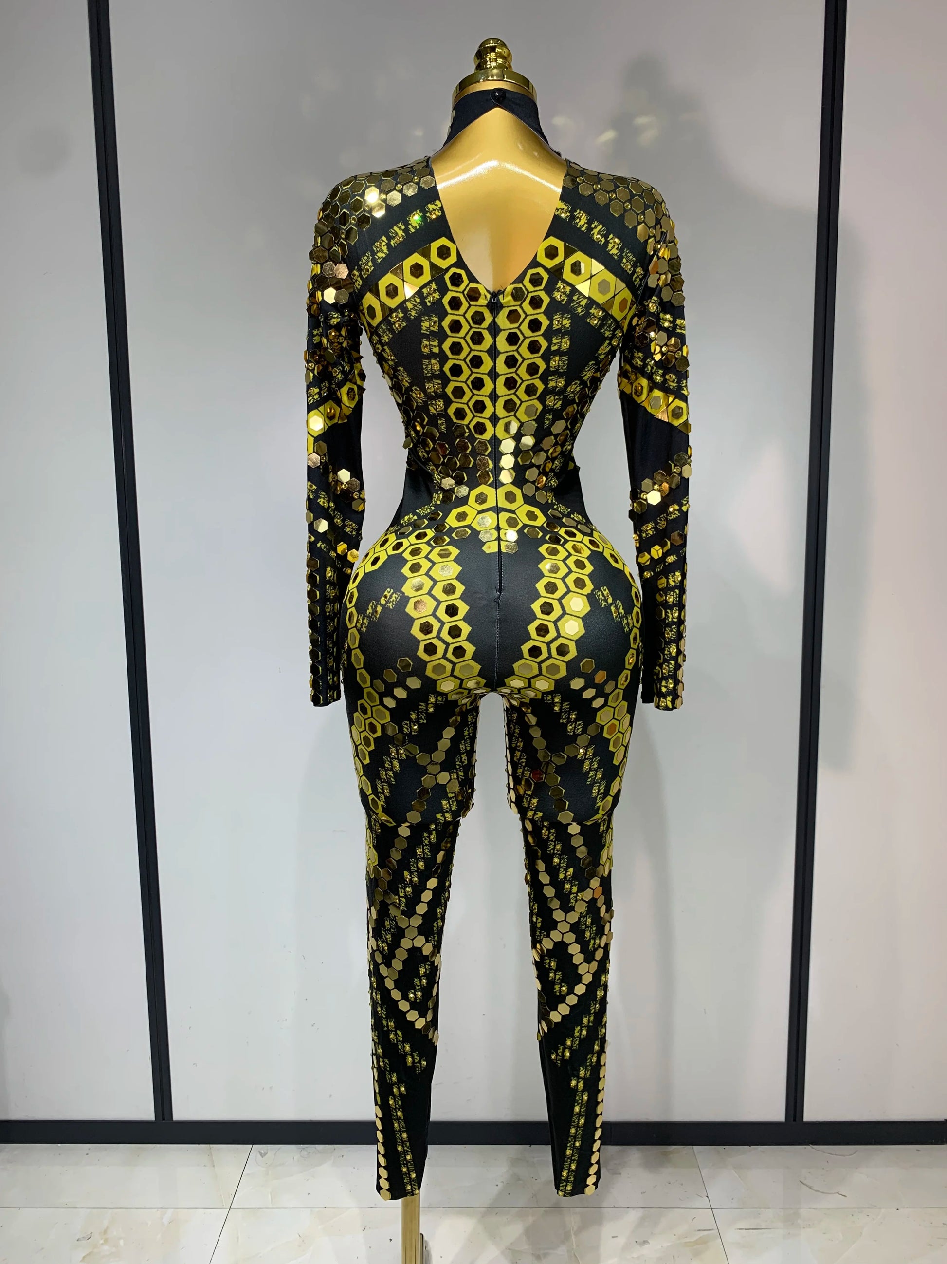Sexy Shiny Sequins Mirror Spandex Jumpsuit 2025 Women Prom Dancer Singer Costume Evening Birthday Show Performance Stage Outfit