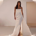 Refined fitted Pleat Satin Mermaid Wedding Dresses Side Slit Sweep train Train Formal Bridal Grown Rode De Morrie White
