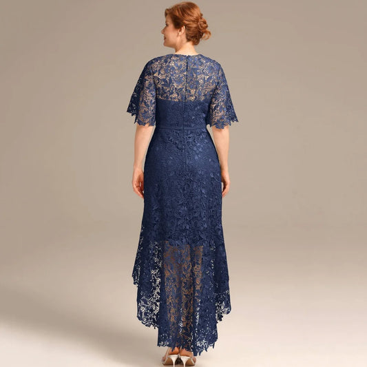 Elegant Customized Vintage Lace Mother Dresses Mermaid O Neck Wedding Party Gown Short Sleeve Mid-calf Length Occasion Dress