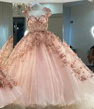 Glittering Flower Dress Ball Gown Quinceanera Dresses Sweet 15 Party Sweetheart Corest Vestidos De 15 Anos long Pink