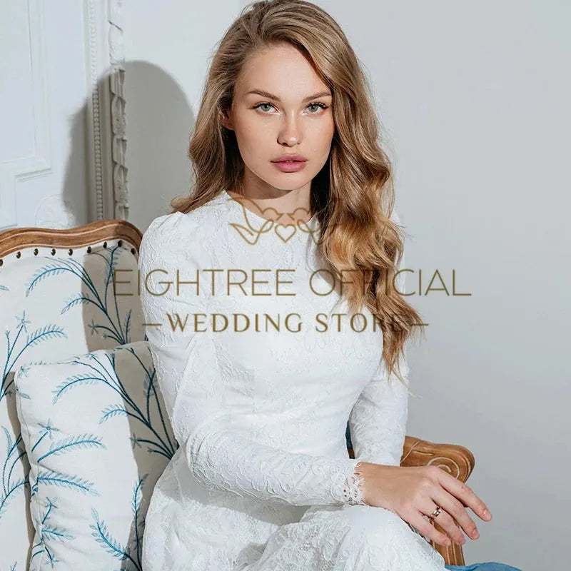 White Mermaid Wedding Dresses 2025 O Neck Long Sleeves Lace Bridal Dress Boho Beach Wedding Prom Ball Gowns Customized