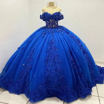 Luxury Royal Blue Quinceanera Dresses Shiny Lace Birthday Party Ball Gown Vestidos de 15 años Corset Blue
