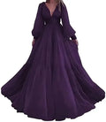 Long Puff Sleeves Prom Dresses V-Neck Pleats Chiffon Princess Evening Gowns Women Party Dress Plus Size