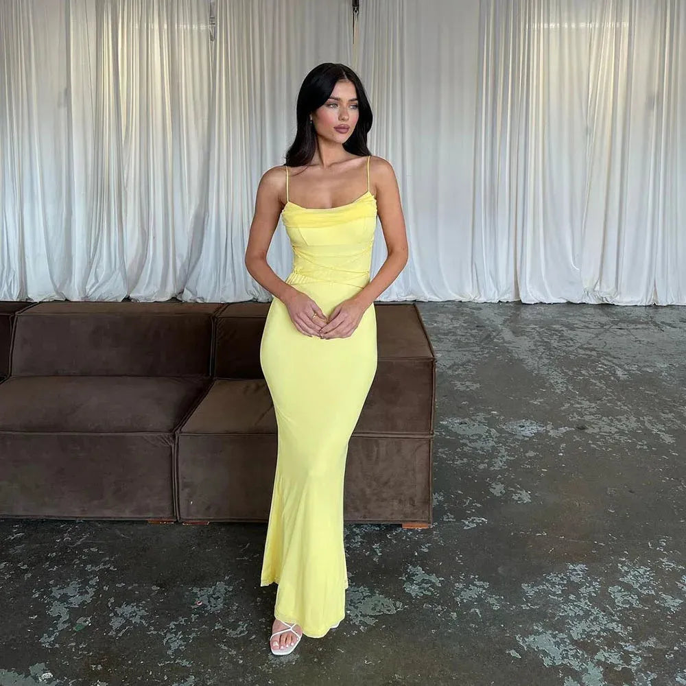 Yellow Simple Prom Gowns Satin Evening Dresses Prom Dress Modern Celeb