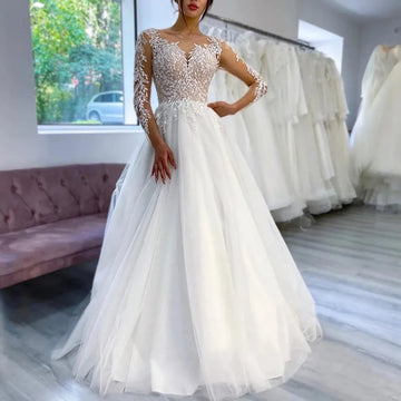 Boho Wedding Dress long sleeve bride dress plus size robe de mariee Lace beading A line Wedding Bridal Gown