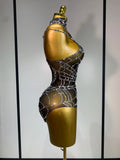 Sparkly Diamond Sexy Mesh See Through Stretch Bodysuits Women Evening Party Birthday Nightclub Bar Gogo Dancer Stage Costume