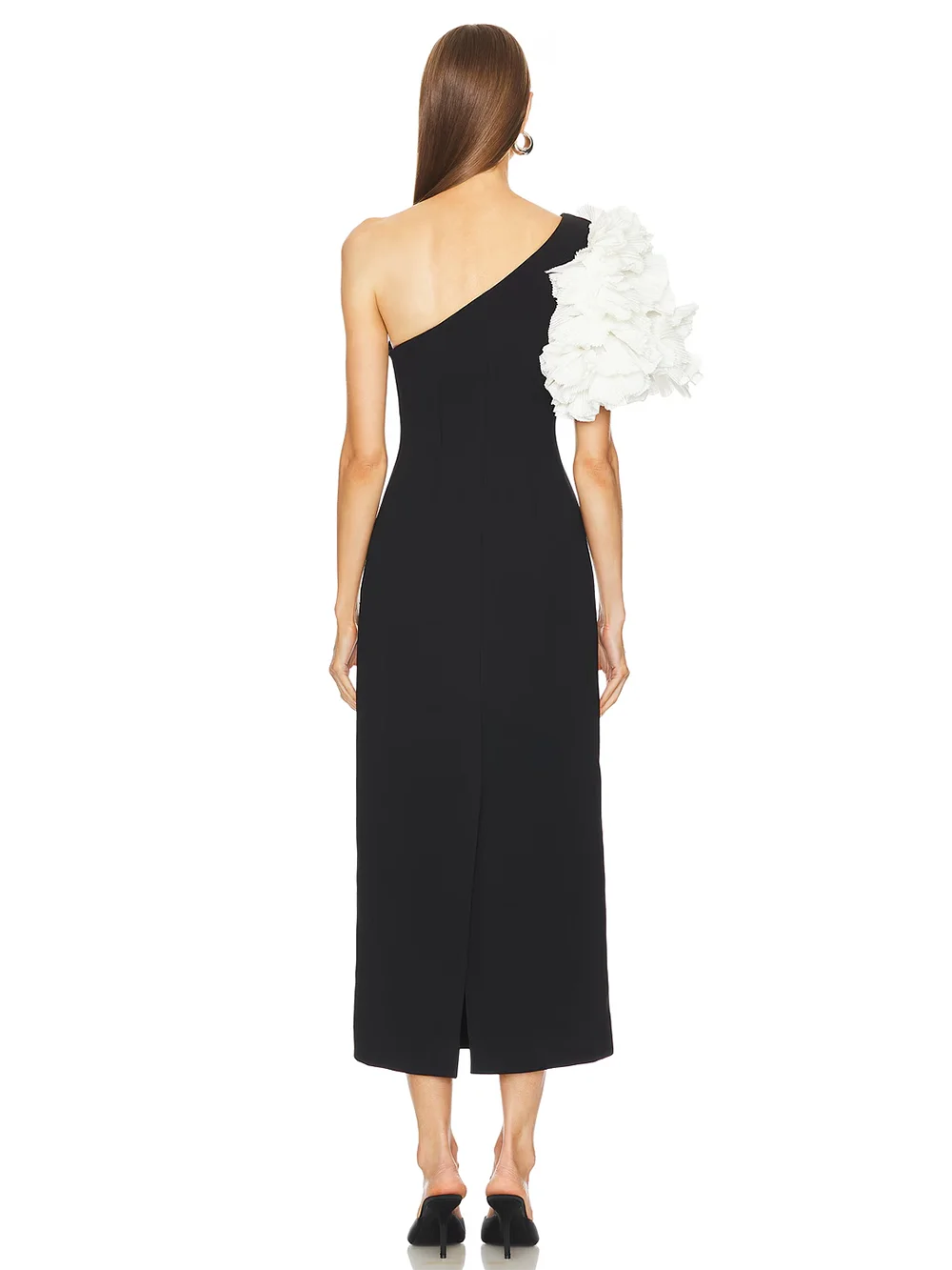 Elegant Evening Long Bandage Dress Fashion Splicing Ruffle Flowers Club Party Gowns Lady Sexy Diagonal Collar Dress