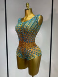 Shining Rhinestones Bodysuit Women's Birthday Celebrate Evening Party Outfit DS Bar Show Wear Singer Dancer Performance Costume