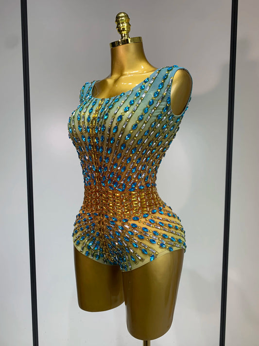 Shining Rhinestones Bodysuit Women's Birthday Celebrate Evening Party Outfit DS Bar Show Wear Singer Dancer Performance Costume