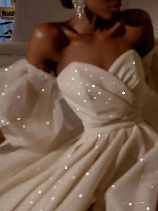 White/Ivory Split Wedding Dresses Luxury Shiny Sequins Vestidos De Novia Women Elegant Off The Shoulder Long Wedding Gowns As Picture