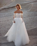 Off Shoulder Wedding Dresses Lace Appliques Beading Long Sleeves A-Line Customize To Measures Stunning Robe De Mariee For Women Ivory
