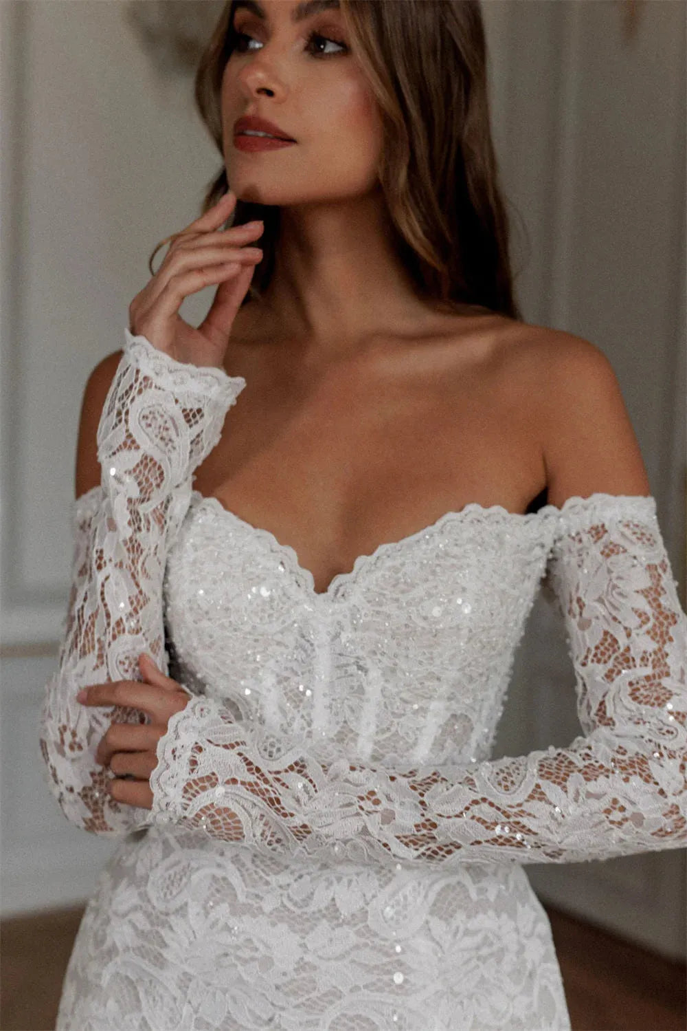 Bella White Mini Prom Dresses Off the Shoulder Lace Appliques Wedding Dress Elegant Lace-up Back Vestidos De Fiesta