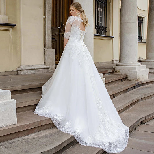 Plus Size A-line Wedding Dress Sweetheart Half Sleeves Lace Vestidos De Novia Applique Vestido De Noiva