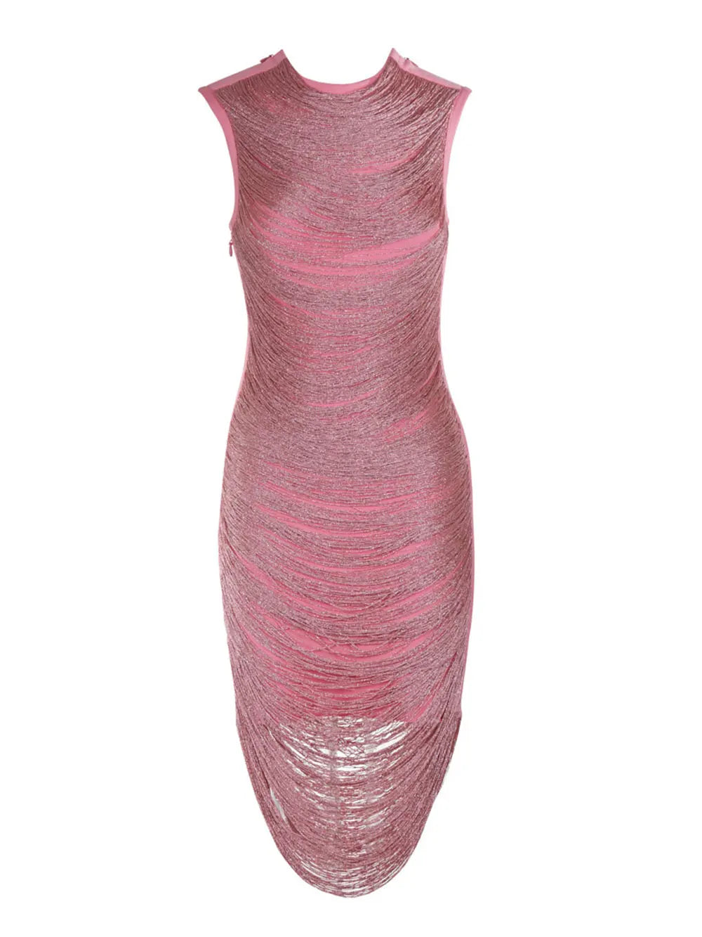 2024 Elegant Women's Tassel Bandage Dress O-neck Sleeveless Bodycon and Knee Dress Celebrity Cocktail Evening Club Party Vestido