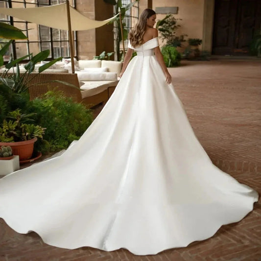 Boat Neck Ball Gown Wedding Dress Off the Shoulder Simple Vestido De Noiva Zipper Vestidos De Novia Custom Made