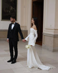 Sexy V Neck Wedding Dresses Side Split Backless Bride Gowns Modern Party Bridal Gowns Wedding reception Dress For Bride